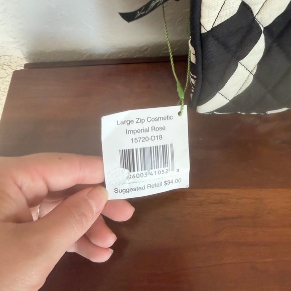 NWT Vera Bradley Imperial Rose Large Zip Cosmetic Makeup Bag Green Black Travel - Picture 3 of 8